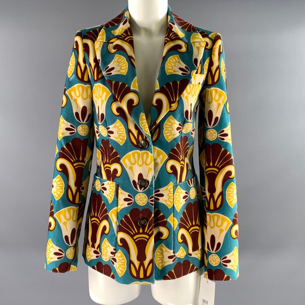 LA DOUBLEJ Size S Teal Mustard Cotton Geometric Jacket